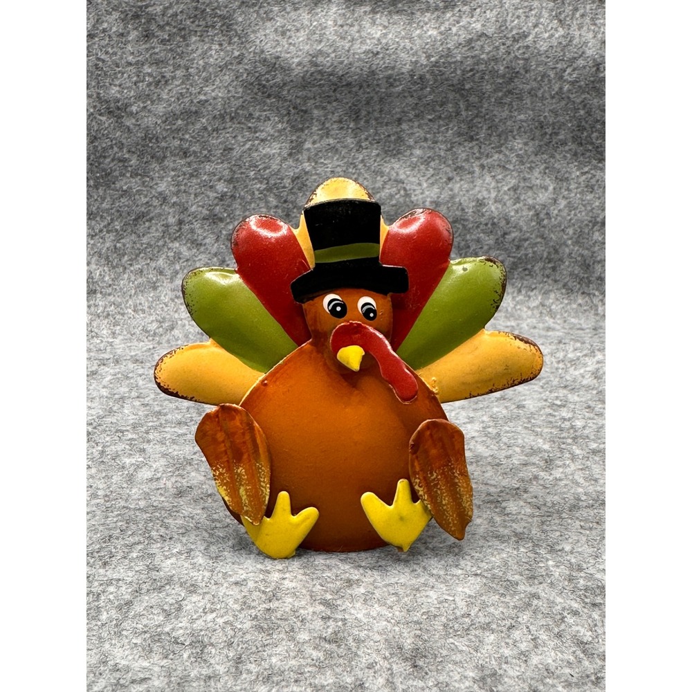 Set of 6 Metal Turkey Napkin Rings Thanksgiving Fall Harvest Table Decor Top Hat